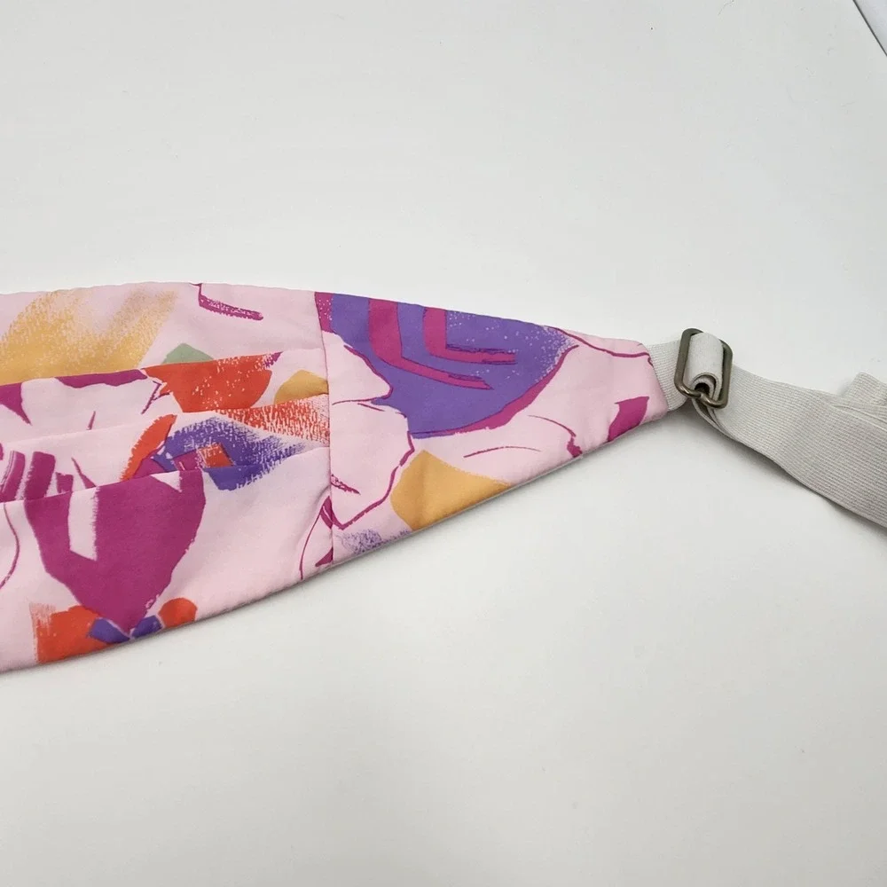 VTG 80s Abstract Floral Statement Waist Belt Cummerbund Pink Pastel USA OS Funky